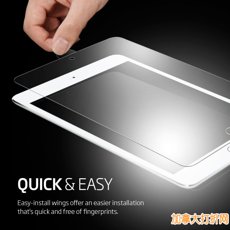 最耐用的强化玻璃保护贴！Spigen iPad迷你4屏幕保护膜特价29.99元，原价99.99元，包邮