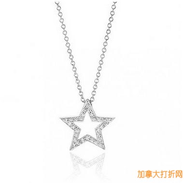 2.5折特卖！Bling Jewelry Patriotic 925 16英寸纯银镀白金五星吊坠项链特价19.32元，原价75.99元，包邮