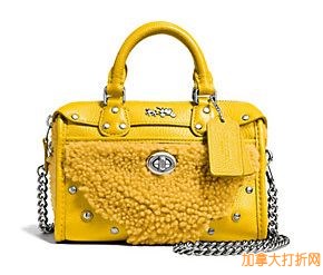 COACH  Rhyder Shearling Satchel羊羔真皮斜挎包5.6折（黄，兰，橙色）特价191.25元，原价340元，包邮