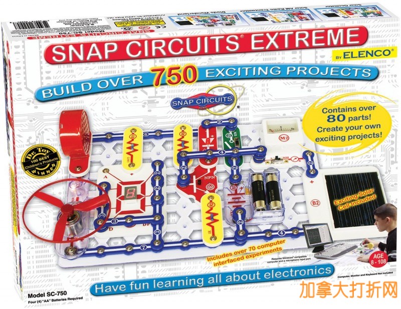 让孩子从此爱上物理学，轻松制作750个电子作品！至尊版Elenco Snap Circuits Extreme SC-750 电路DIY拼接玩具仅售89.39元，满百元送价值25元Amazon珍藏版泰迪熊玩偶