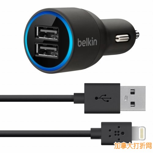 Belkin F8J071bt04-BLK 双USB接口车载充电器特卖9.99元，包邮