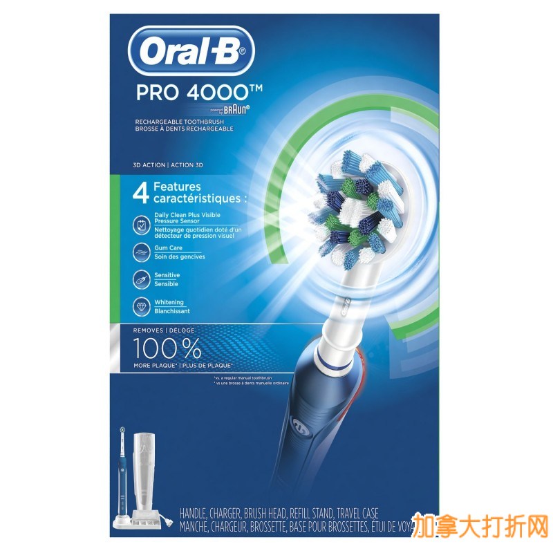 科学3D深度清洁牙齿！Oral-B Professional Care Smart Series 4000 专业护理智能电动牙刷99.99元特卖！厂家再返款20元，Checkout51再返款15元！