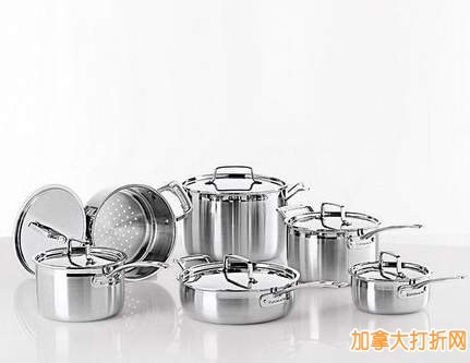 Cuisinart 12-Piece Multiclad Pro Stainless Steel Cookware Set 12件套不锈钢锅具套装1.8折149.99元限时特卖并包邮！另有Cuisinart 13件套不锈钢锅具套装2.1折149.99元限时特卖！