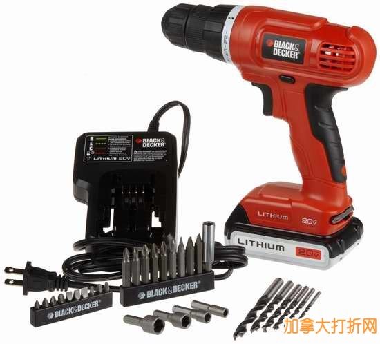  Black & Decker LD120VA 20伏锂电池电钻套装3.6折49.99元限时特卖！附送30附件！