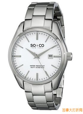 SO & CO New York 5101.1 经典款男式银色不锈钢防水手表0.9折35.99元限量特卖并包邮！
