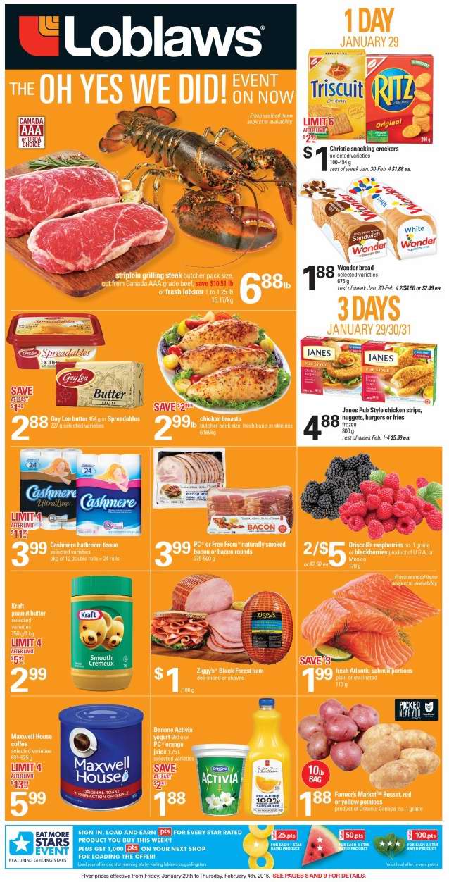  Loblaws超市本周（2016.1.29-2016.2.4）打折海报