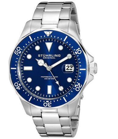  Stuhrling Original 斯图灵男士 824.02蓝色表盘不锈钢石英腕表 限量特价73.99元，原价490元包邮