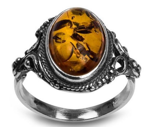  Graciana 纯银黄色琥珀椭圆形戒指特价24.98元，原价90元，包邮