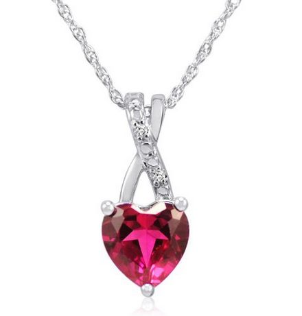  Amanda Rose Collection 心形红宝石吊坠+纯银项链特价49.99元，原价129.99元，包邮