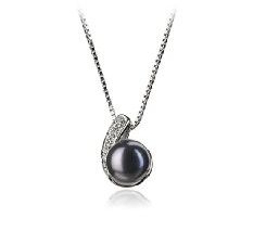  PearlsOnly 7.0-7.5毫米AA黑色淡水珍珠吊坠+纯银项链特价79元，原价575元，包邮