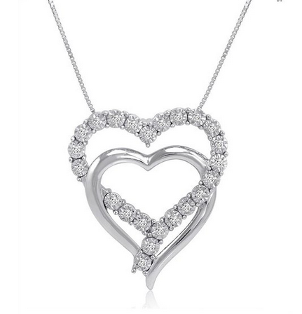  Amanda Rose Collection 纯银双开式心形钻石吊坠项链特价69.99元，原价249元，包邮