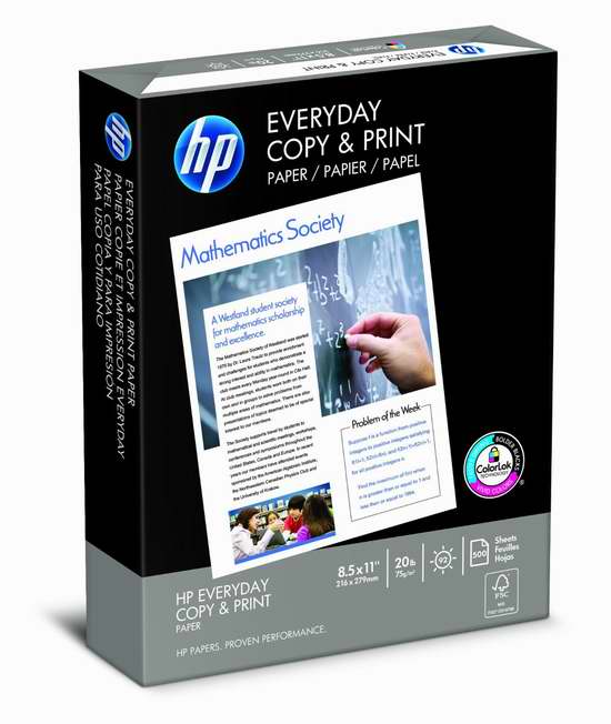  HP Everyday 500张打印复印多用途纸2.7折 5.47加元特卖！