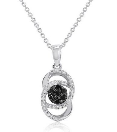  Amanda Rose Collection 黑白色钻石吊坠+纯银项链特价49.99元，原价69.99元，包邮