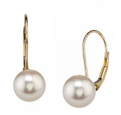  The Pearl Source  14K白金/黄金耳钉10-11mm白色圆形淡水珍珠（AAAA)耳坠231元特卖，原价1009元，包邮
