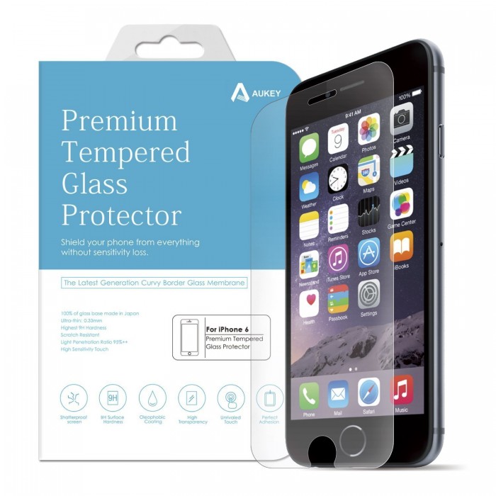  专为iPhone 6, 6S设计，Aukey 0.26毫米钢化玻璃屏幕保护膜特价6.49元，原价19.99元，仅限今日特卖！