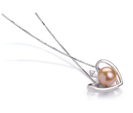  PearlsOnly 粉色9.0-9.5毫米AA淡水珍珠珠吊坠+纯银项链特价65元特卖，原价525元，包邮