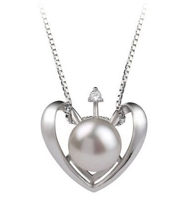  PearlsOnly 白色9.0-10毫米AA淡水珍珠吊坠+纯银项链 55元特价，原价 105元，包邮