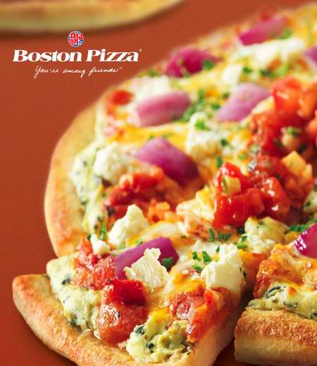  Boston Pizza 网上订购中号或大号披萨买一送一，仅限今日！