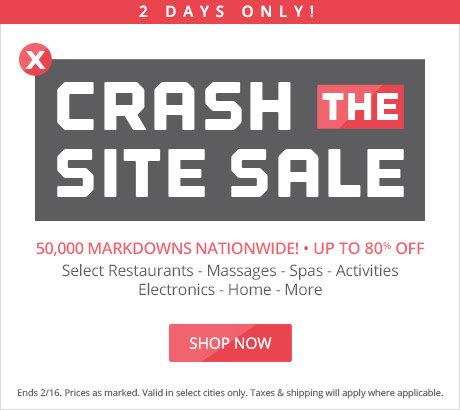  Groupon 48小时Crash the Site限时抢购！首次全站规模超5万团购再减价2折起特卖！