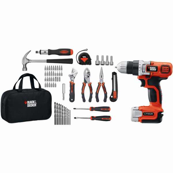  Black & Decker LDX112PK 12伏无绳电钻及56件套工具套装4.3折 68元限时特卖并包邮！