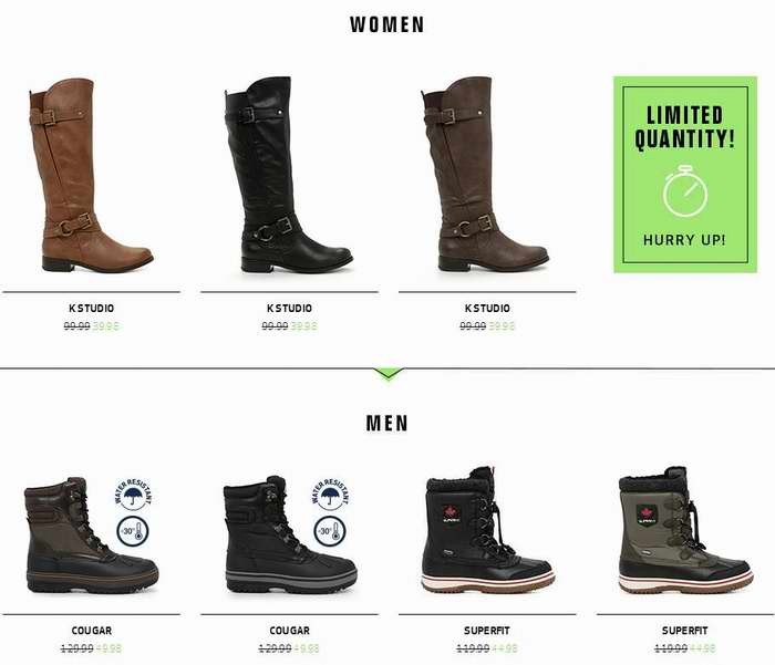  Globo Shoes精选7款男女冬靴3.7-4折72小时限时特卖！全场The North Face、Sorel等品牌冬靴全部5折！额外再打9折！