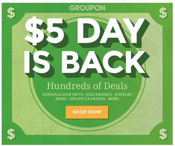  Groupon 5元Deals又来了！数百个团购0.1折起，全部只卖5元！