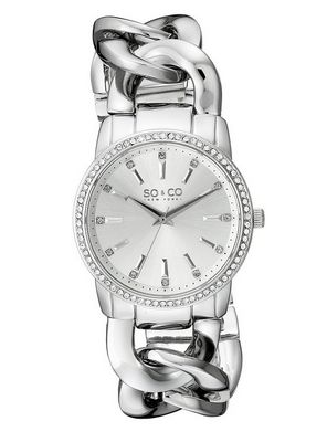 SO & CO New York 5071.1 女士不锈钢银色水晶石英腕表1.5折 54.99元限量特卖并包邮！