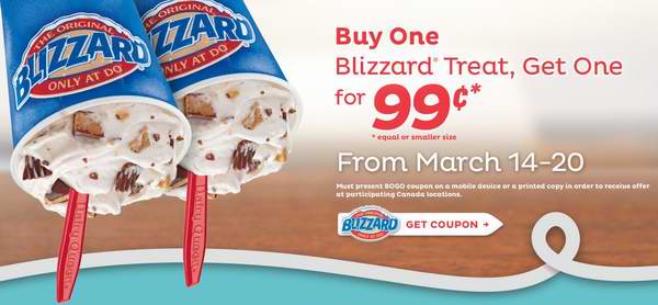  Dairy Queen 乳品皇后 购买第二杯blizzard冰风暴冰淇淋只需0.99元！