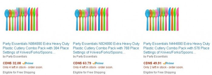 3款 Party Essentials 超厚彩色塑料刀叉勺1152/1728/2304件套 2.8折32.08元起清仓并包邮！