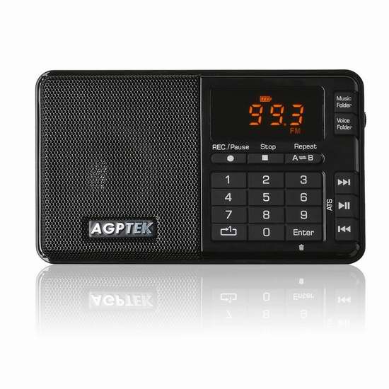  AGPtek 便携式可充电 FM 数字收音机 / MP3 录音播放器7.9折 22.99元限量特卖并包邮！