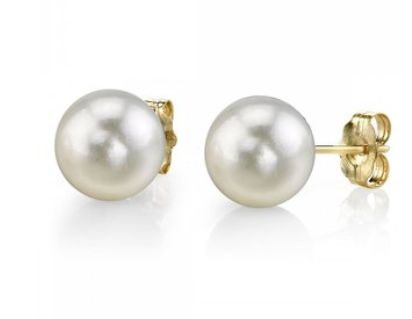  The Pearl Source 14K白金/黄金 8-9mm白色淡水珍珠(AAAA)耳钉119.2元特卖，原价519元，包邮
