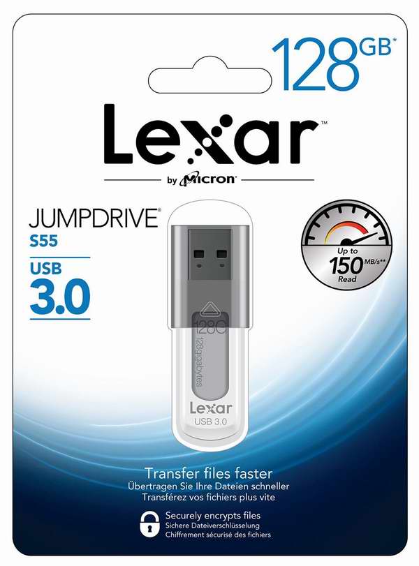  Lexar 雷克沙 Jump Drive S55 USB 3.0 128GB 高速U盘/闪存盘2折32.99元限时特卖并包邮！
