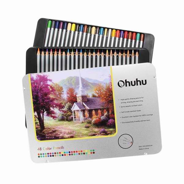  Ohuhu 48色 专业彩色绘画铅笔铁盒装3折 29.99元限时特卖并包邮！