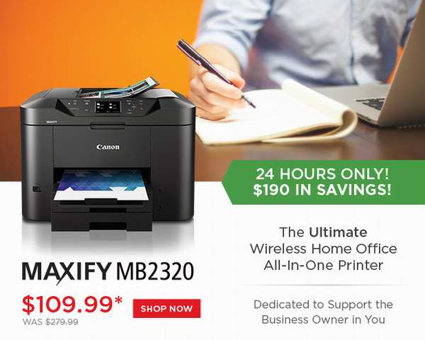  Canon 佳能 MAXIFY MB2320 无线家庭办公室多功能喷墨打印一体机3.9折 109.99元限时特卖并包邮！仅限今日！