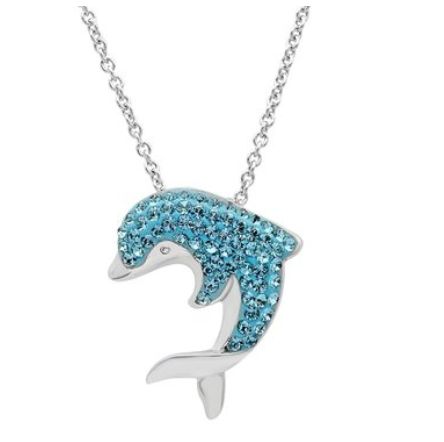  Amanda Rose Collection 18英寸蓝色施华洛世奇水晶元素海豚吊坠纯银项链 25.99元特卖，原价 49.99元，包邮