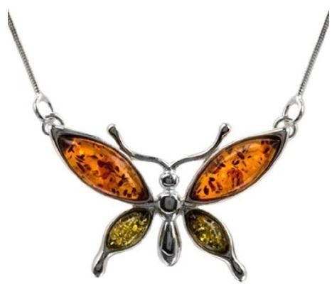  Amber by Graciana 18英寸彩色蝴蝶琥珀纯银项链 44.78元，原价 159.96元，包邮