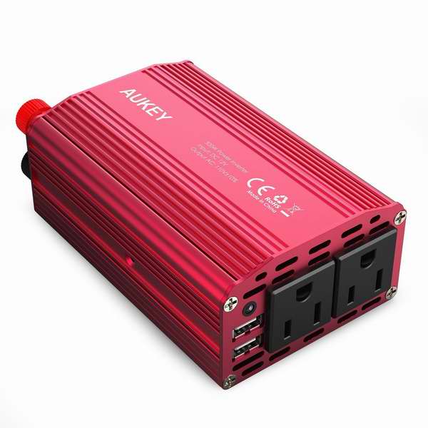  AUKEY 300W 12V转110V 车载变压器4折 23.99元限量特卖并包邮！带2个USB充电口！