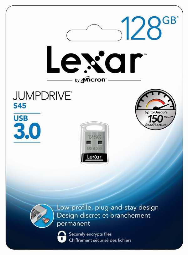  即插即用，极致小巧！Lexar JumpDrive S45 USB 3.0 128GB闪存盘/U盘3.7折 36.99元限时特卖并包邮！