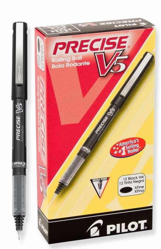  美国销量第一最顺滑的中性笔！历史最低价！Pilot Precise V5 黑色超细笔尖圆珠笔12支装3.9折 11.88元限时特卖！