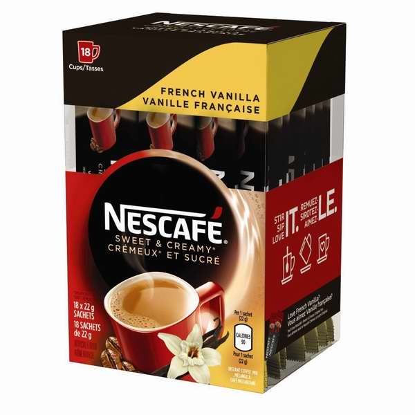  NESCAFÉ 雀巢香甜奶油 原味/法式香草 免煮速溶咖啡（2种口味可选 108小袋装）4.8折 23.04加元！