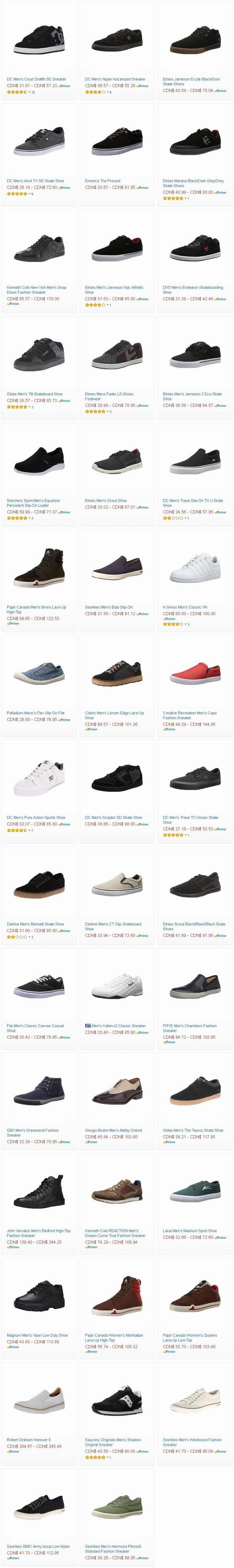 Amazon精选45款 DC、Pajar、Fila 等品牌男式休闲鞋、运动鞋等3.6折起限时特卖！