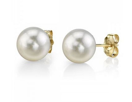  The Pearl Source 14K白金/黄金 10mm白色圆形淡水珍珠耳钉 179元特卖，原价 629元，包邮