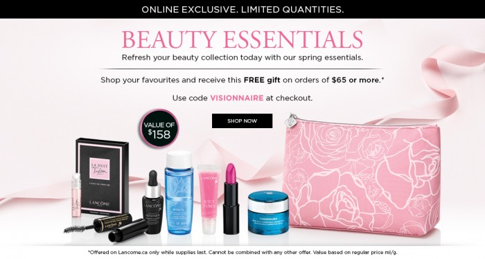  Lancome兰蔻官网促销，满65元送价值 158元 8件大礼包！