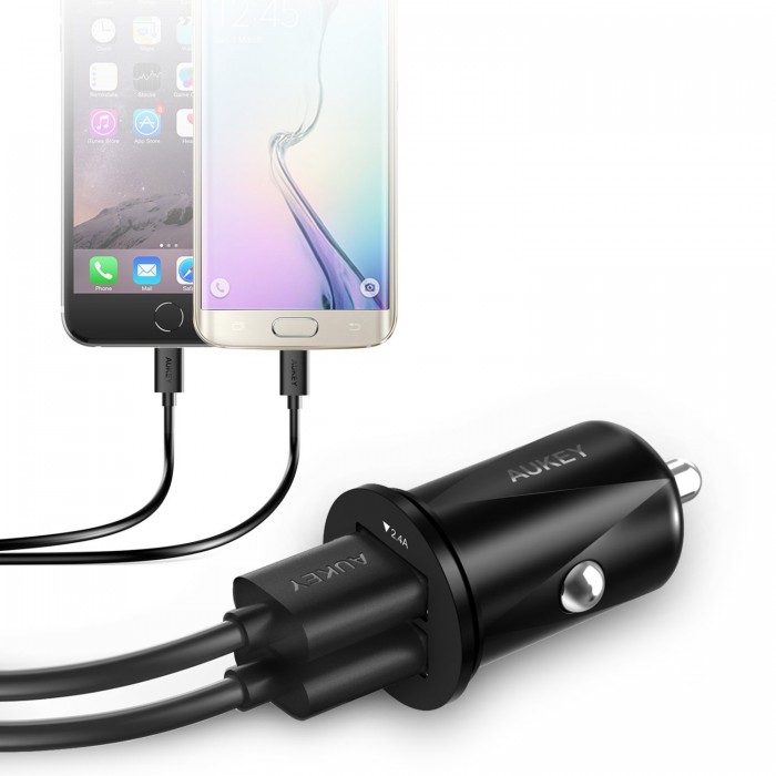 Aukey 4.8A / 24W双USB接口车载充电器 10.99元限量特卖，原价 29.99元