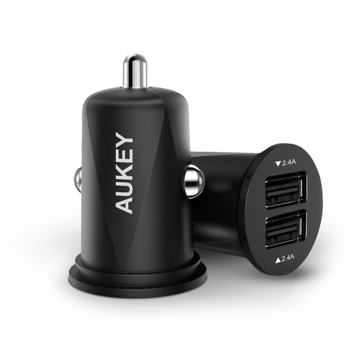  Aukey 4.8A / 24W双USB接口车载充电器（黑色）特价11.04元，原价49.99元