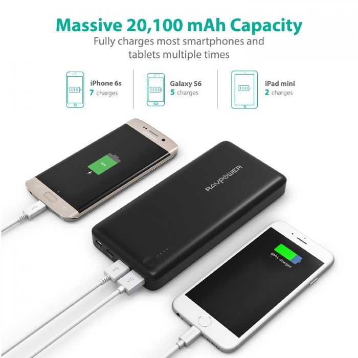  RAVPower 睿能宝 20100mAh  便携式移动电源/充电宝 63.99元限量特卖并包邮！