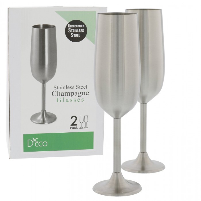  Deco 不锈钢香槟杯2套装 21.99元特卖，原价 34.99元，包邮