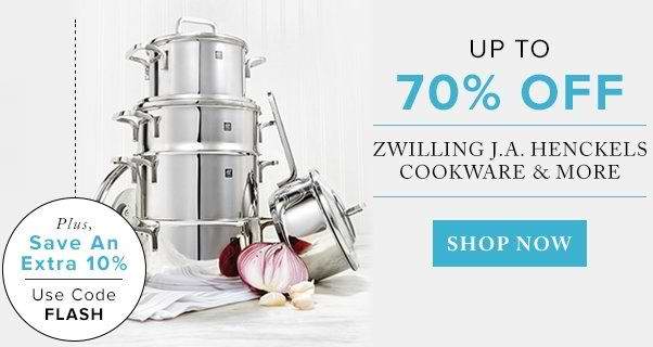  The Bay今日限时抢购！精选274款 Zwilling J.A.Henckels 双立人锅具、刀具及厨房用品等3折起限时特卖！额外再打9折！不锈钢锅具10件套售价低至207.89元！