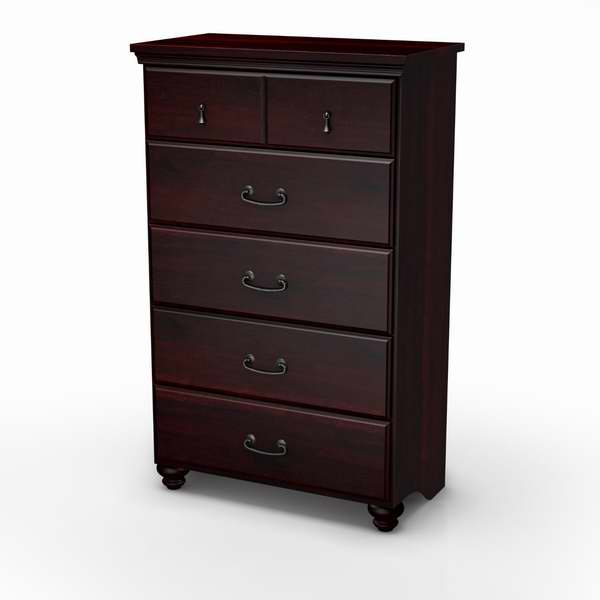  South Shore Furniture 贵族系列1.29米暗红色5抽柜 179元特卖，原价 223.99元，包邮