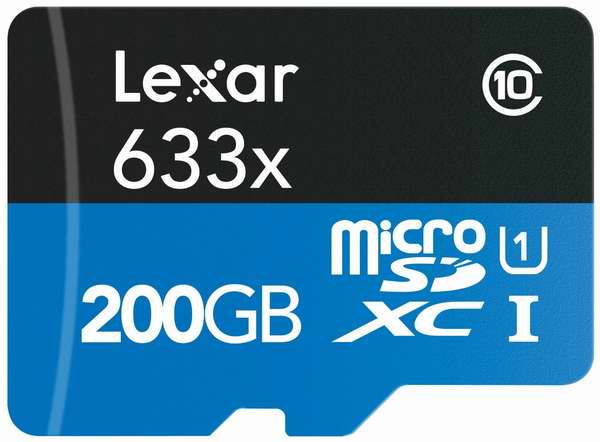  Lexar 雷克沙 microSDHC 633x 200GB 高性能超大容量储存卡7.1折 122.83元限时特卖并包邮！